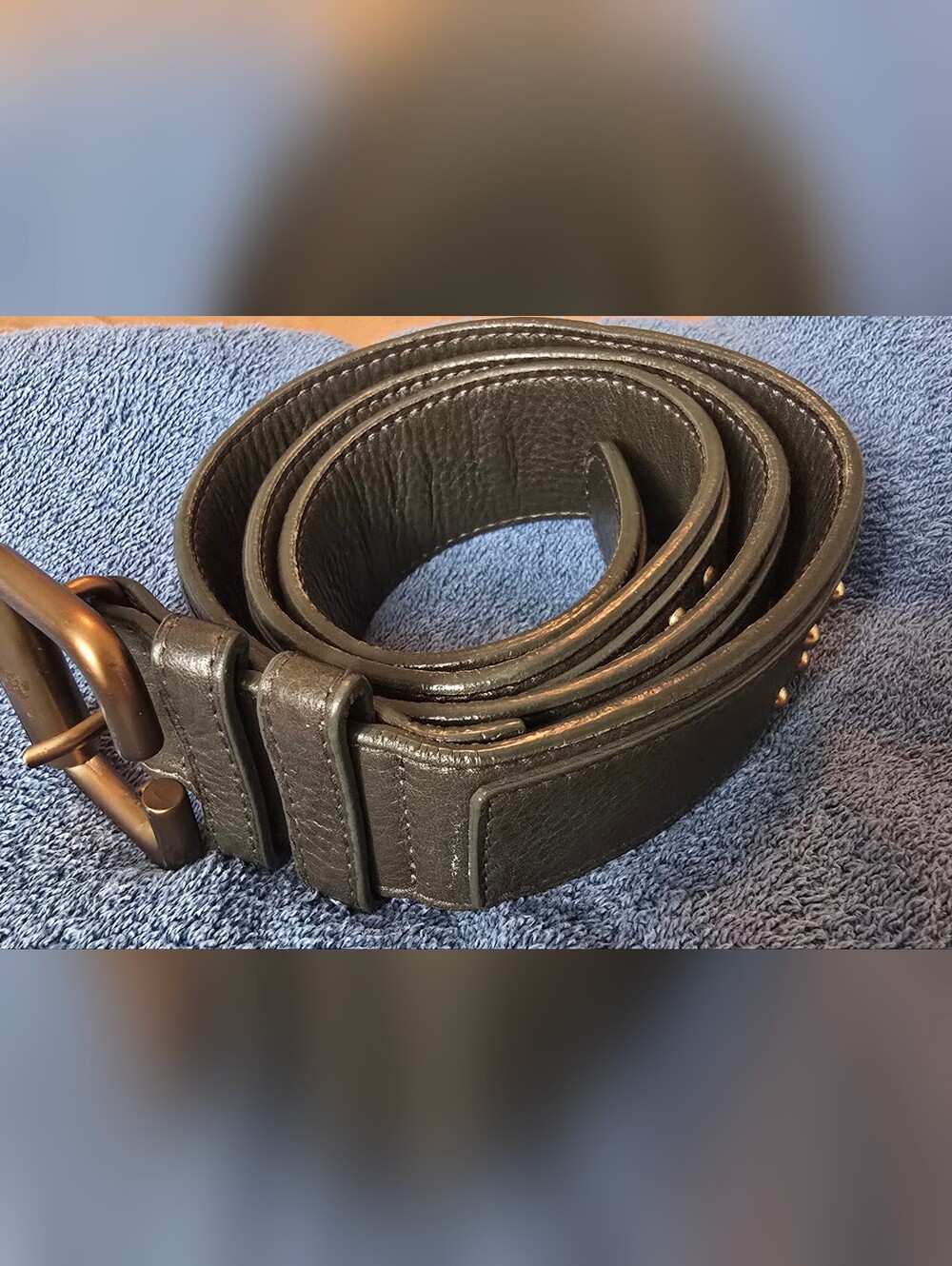 CHLOÉ Vintage Dark Olive Green Studded Leather Paddington Belt 90